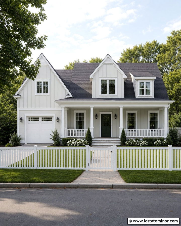 Light Grey House With White Vinyl Fence - 30 Light Grey House Design With Fence Ideas