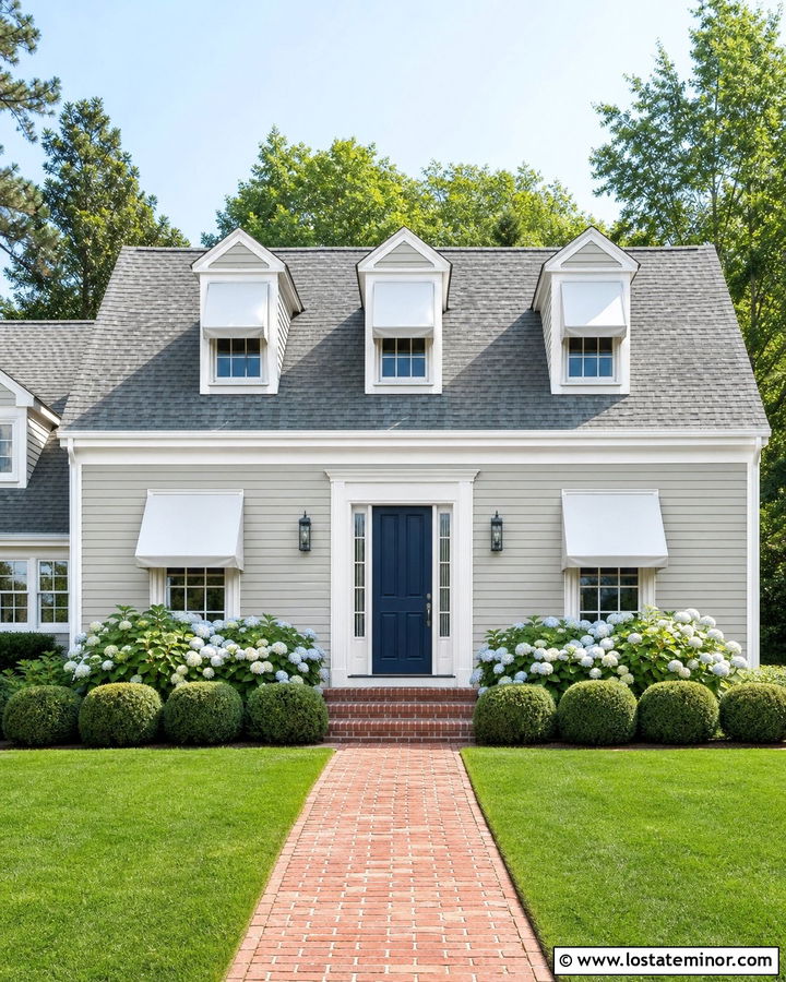 Light Grey House With White Window Awnings - 30 Light Grey House Design With Awning Ideas