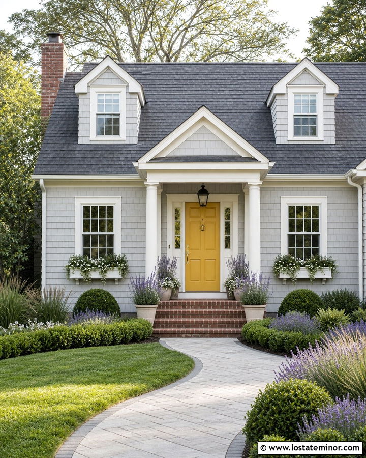 Light Grey House With Yellow Front Door - 30 Light Grey House Design With Front Door Ideas