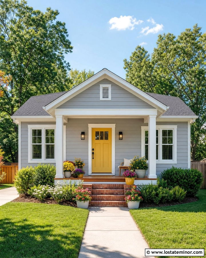 Light Grey House With Yellow Front Door - 30 Light Grey House Design With Entry Door Ideas