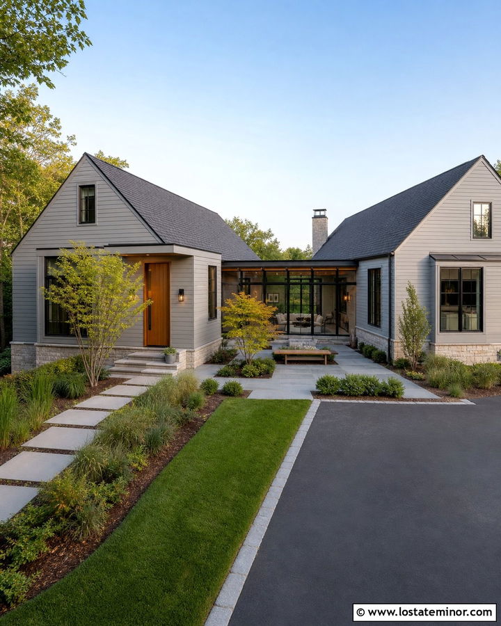 Light Grey L Shaped House With Courtyard Sunroom - 30 Light Grey House Design With Sunroom Ideas