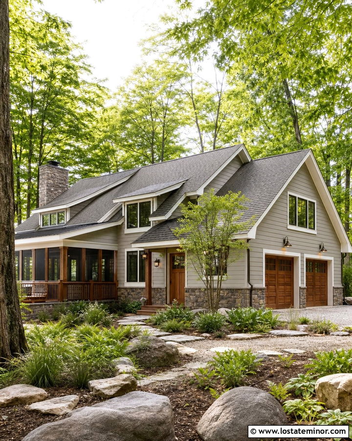 Light Grey Lake House With Moss Grey Shingles - 30 Light Grey House Design With Shingles Ideas