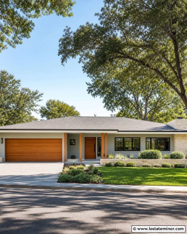 Light Grey Lap Siding House With Cedar Garage Door - 30 Light Grey House Design With Garage Door Ideas