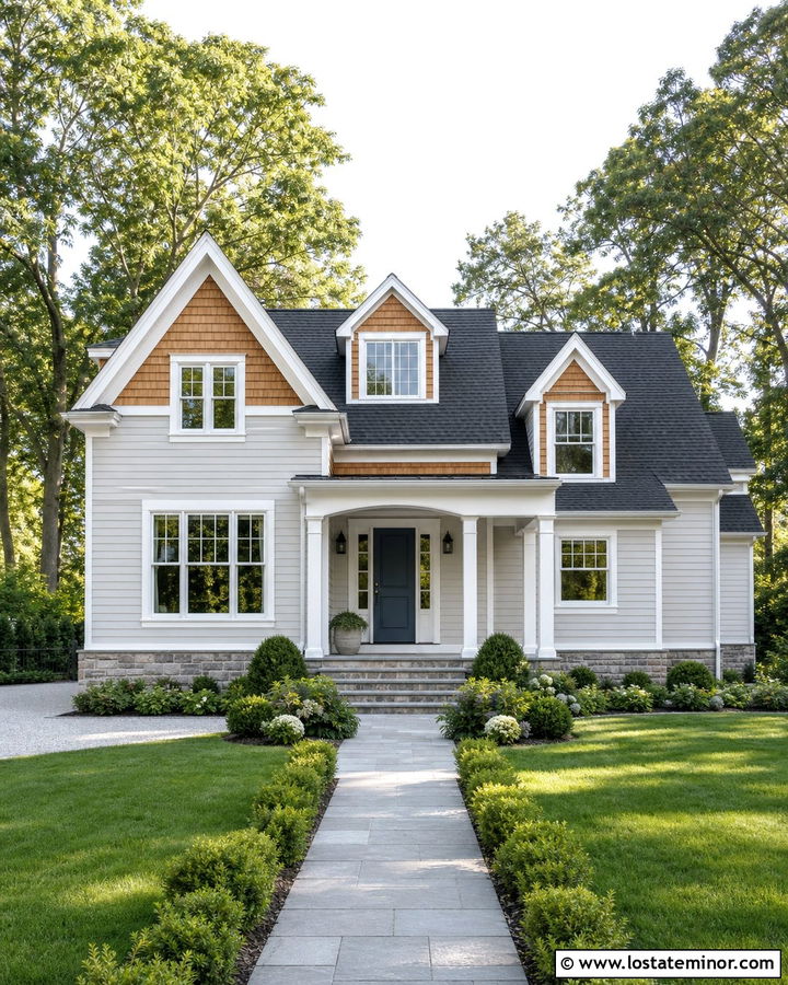 Light Grey Lap Siding House With Cedar Shake - 30 Light Grey House Design With Cedar Shake Ideas