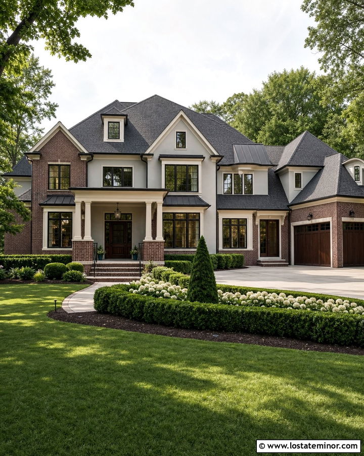 Light Grey Luxury House With Oversized Brick Accents - 30 Light Grey House Design With Brick Accents Ideas