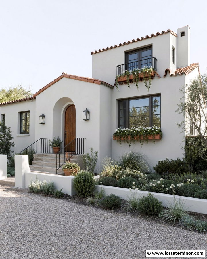 Light Grey Mediterranean House With Terracotta Window Boxes - 30 Light Grey House Design With Window Boxes Ideas
