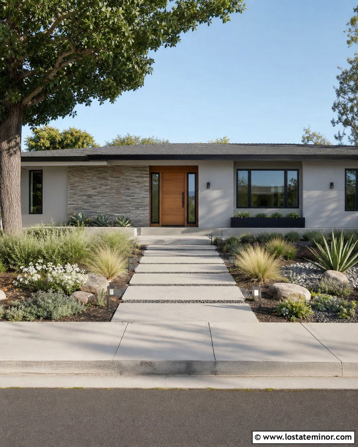 Light Grey Mid Century House With Black Window Boxes - 30 Light Grey House Design With Window Boxes Ideas