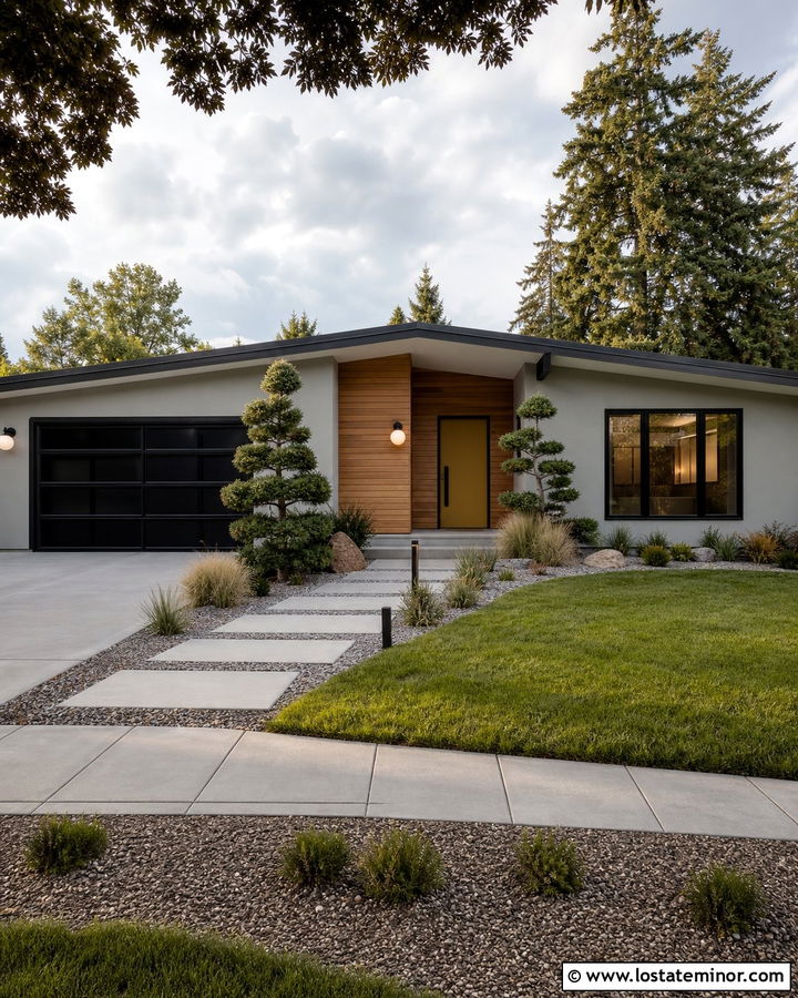Light Grey Mid Century House With Globe Lights - 30 Light Grey House Design With Light Fixtures Ideas