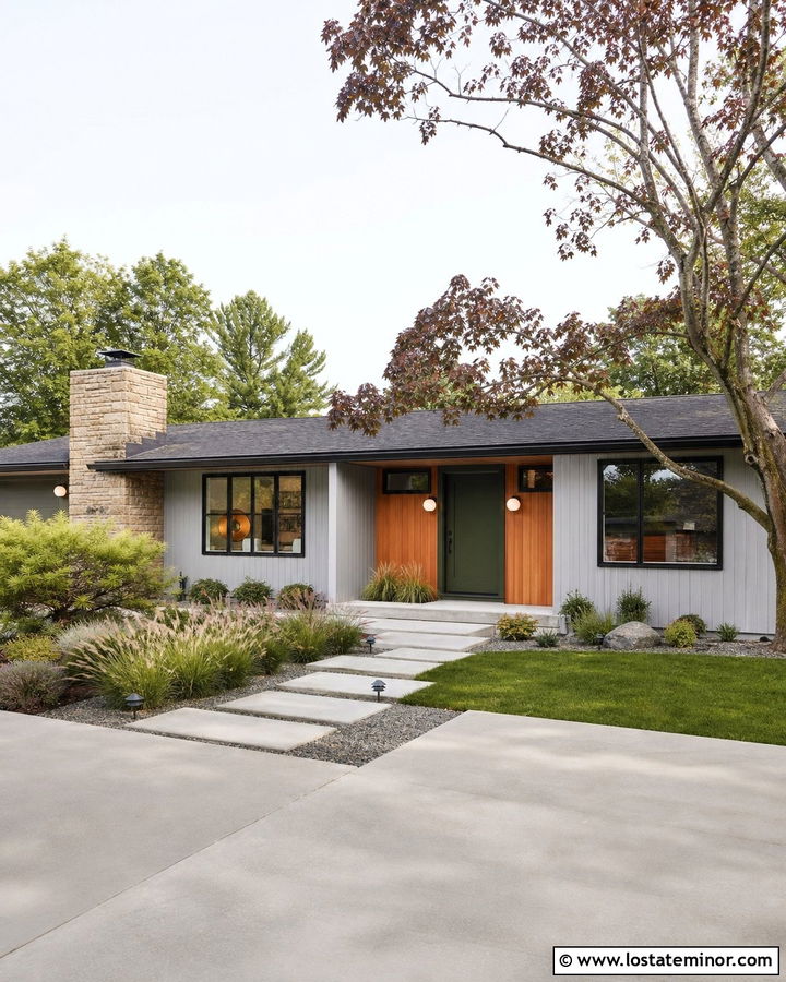 Light Grey Midcentury House With Globe Lights - 30 Light Grey House Design With Lighting Ideas