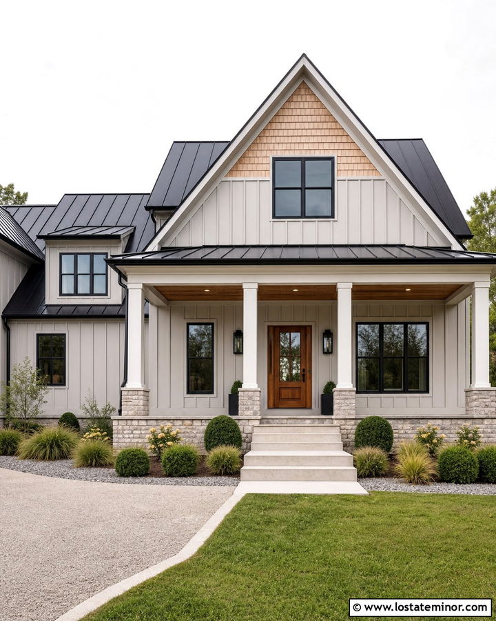 Light Grey Modern Farmhouse With Cedar Shake - 30 Light Grey House Design With Cedar Shake Ideas