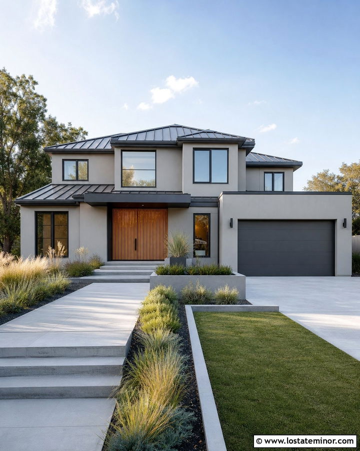 Light Grey Modern House With Flat Roof Dormers - 30 Light Grey House Design With Dormers Ideas