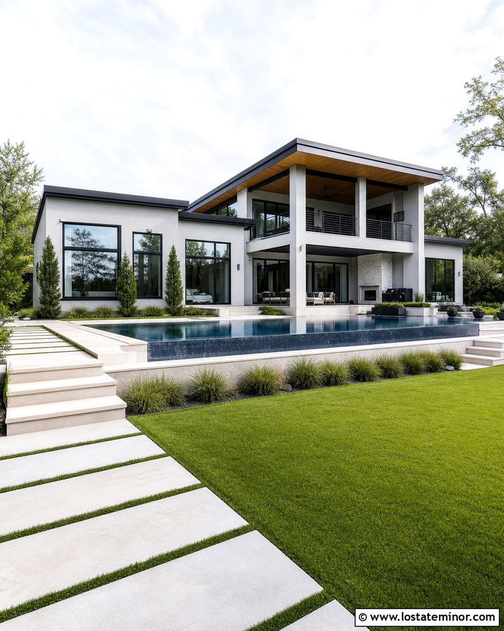 Light Grey Modern House With Infinity Pool - 30 Light Grey House Design With Swimming Pool Ideas