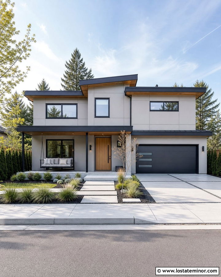 Light Grey Modern House With Steel Swing - 30 Light Grey House Design With Swing Ideas