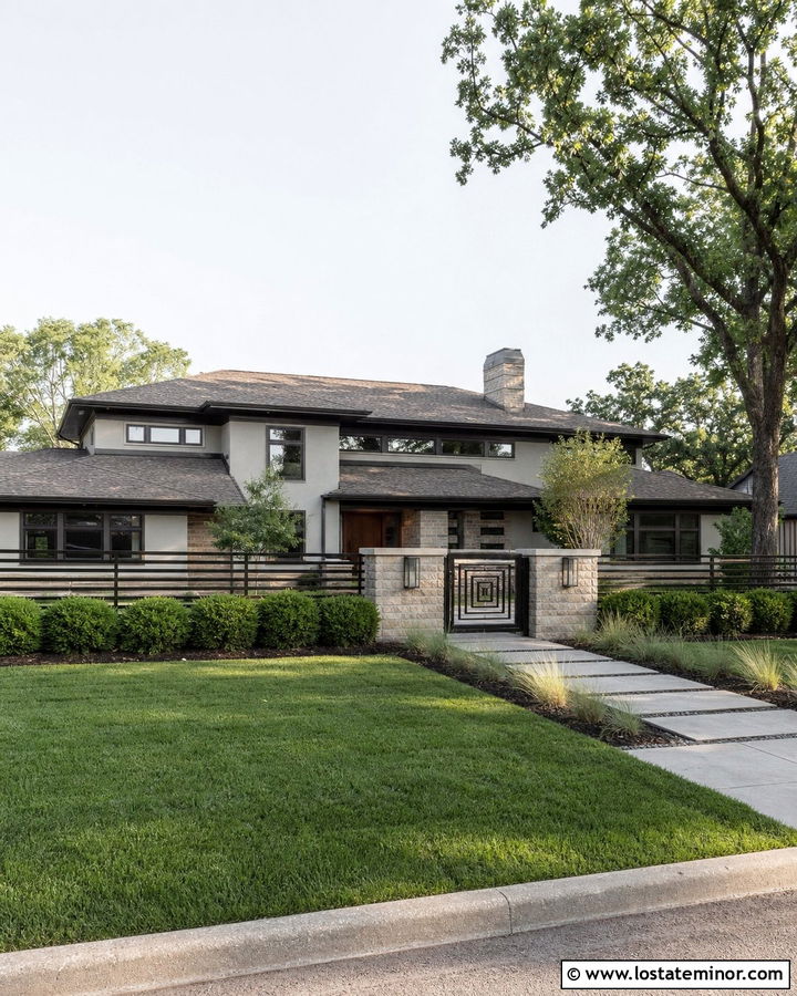 Light Grey Prairie House With Bronze Fence - 30 Light Grey House Design With Fence Ideas