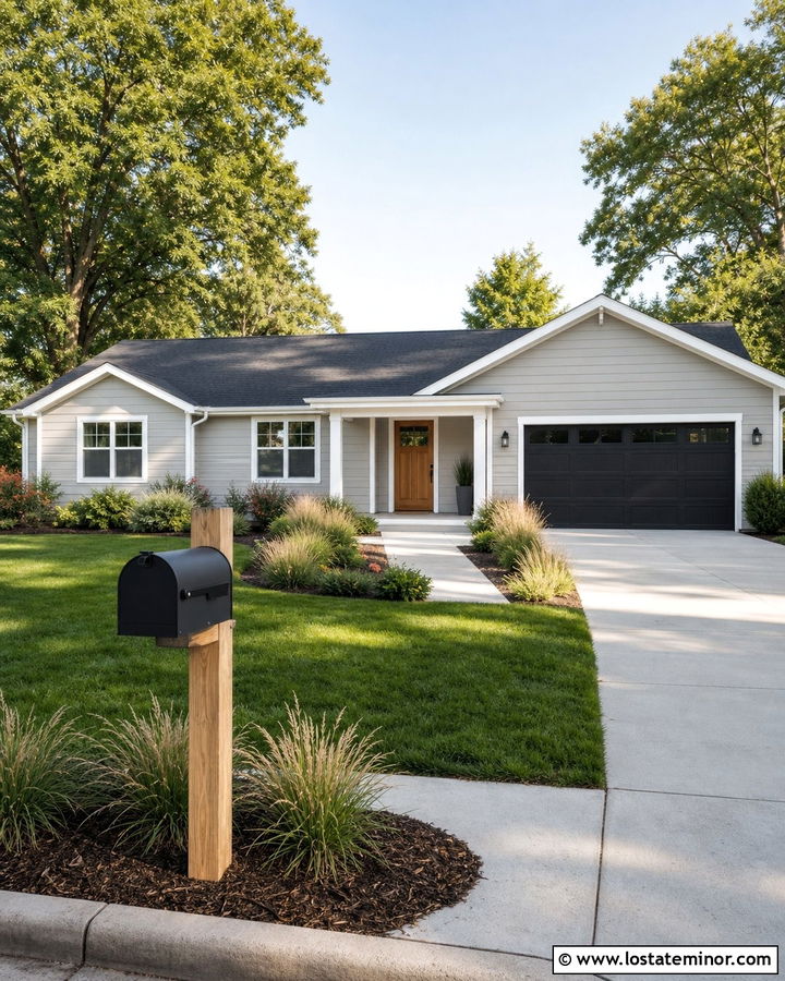 Light Grey Ranch House With Black Mailbox - 30 Light Grey House Design With Mailbox Ideas