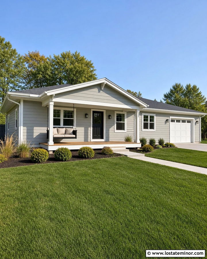 Light Grey Ranch House With Black Swing - 30 Light Grey House Design With Swing Ideas