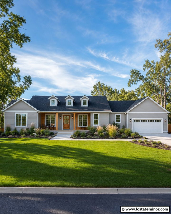Light Grey Ranch House With Front Dormers - 30 Light Grey House Design With Dormers Ideas