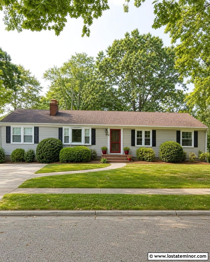 Light Grey Ranch House With Red Screen Door - 30 Light Grey House Design With Screen Door Ideas