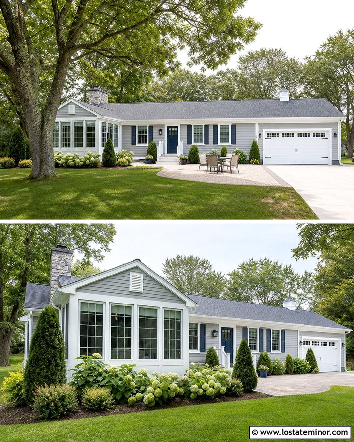 Light Grey Ranch House With White Sunroom - 30 Light Grey House Design With Sunroom Ideas