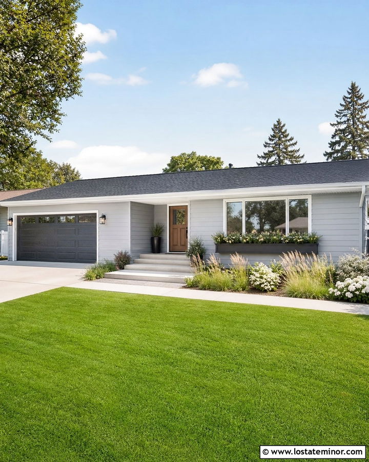 Light Grey Ranch With Charcoal Window Boxes - 30 Light Grey House Design With Window Boxes Ideas