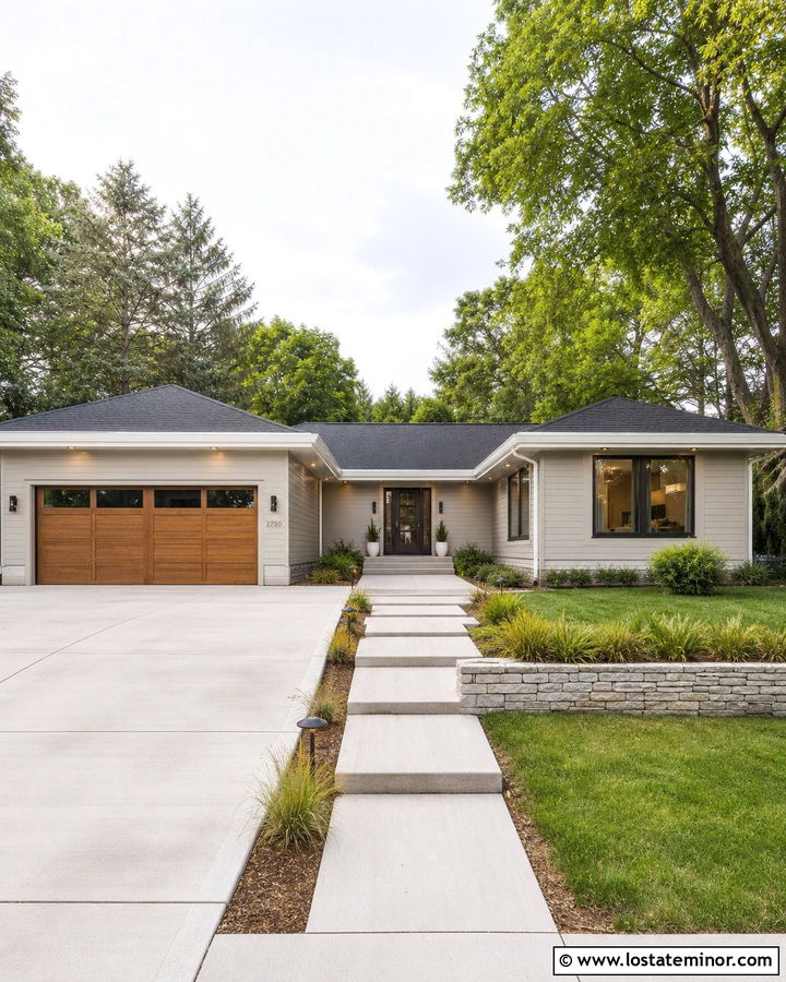 Light Grey Ranch With Recessed Soffit Lights - 30 Light Grey House Design With Lighting Ideas