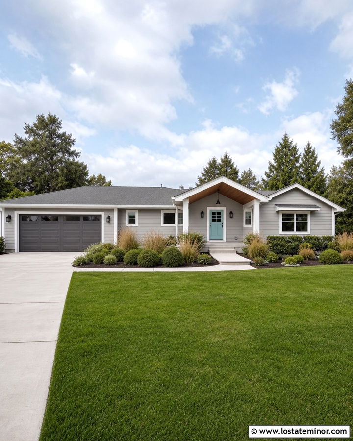 Light Grey Ranch With Turquoise Dutch Door - 30 Light Grey House Design With Dutch Door Ideas