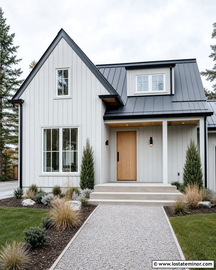 Light Grey Scandinavian House With Oak Front Door - 30 Light Grey House Design With Front Door Ideas