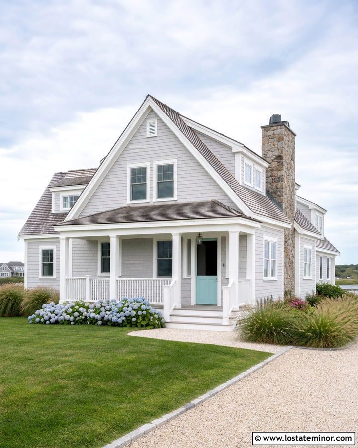 Light Grey Shingle House With Aqua Dutch Door - 30 Light Grey House Design With Dutch Door Ideas