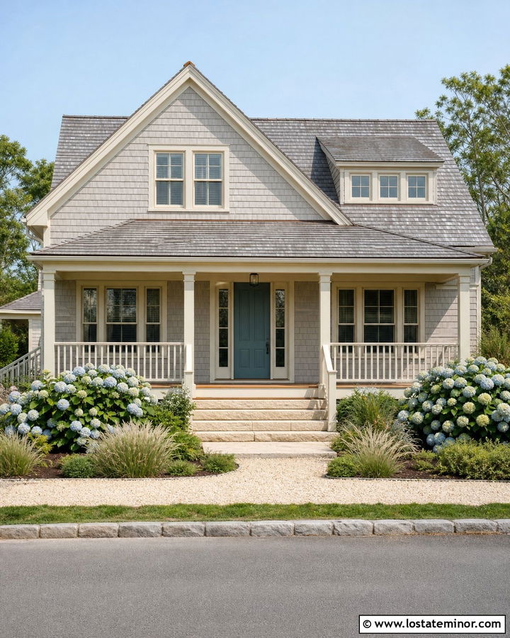 Light Grey Shingle House With Cream Window Frames - 30 Light Grey House Design With Window Frames Ideas