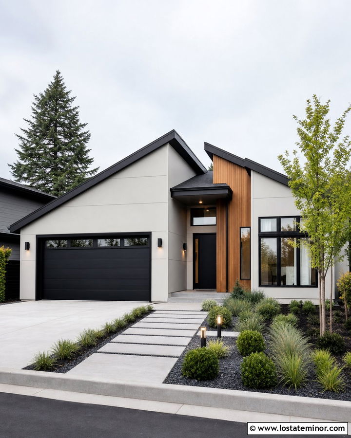 Light Grey Siding With A Black Garage Door - 30 Light Grey House Design With Siding Ideas