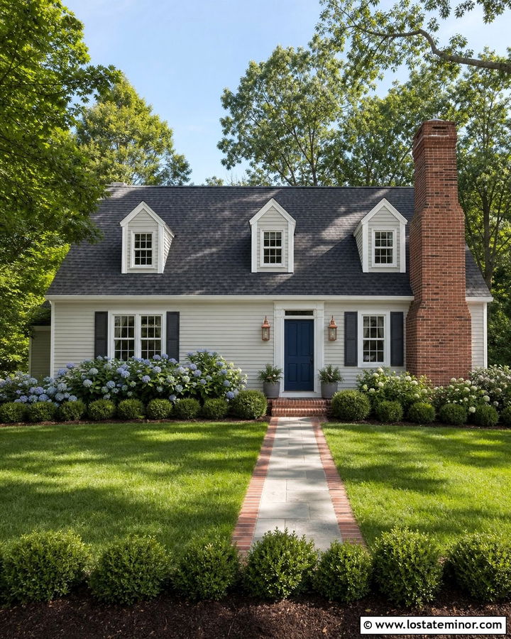 Light Grey Siding With A Brick Chimney - 30 Light Grey House Design With Siding Ideas