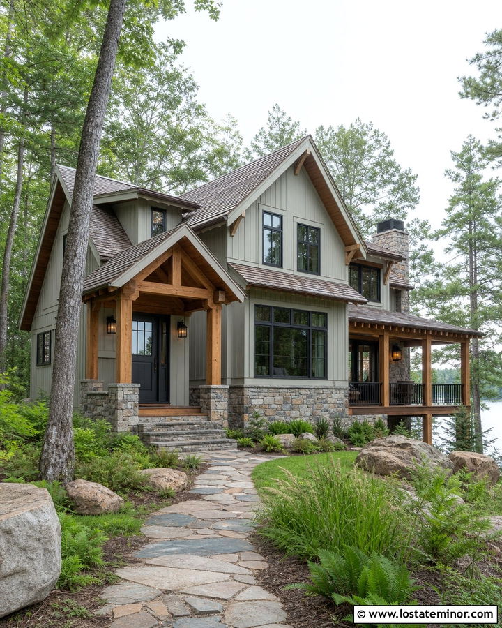 Light Grey Siding With A Cedar Porch - 30 Light Grey House Design With Siding Ideas