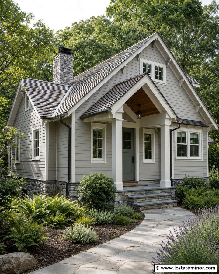 Light Grey Siding With A Sage Green Door - 30 Light Grey House Design With Siding Ideas