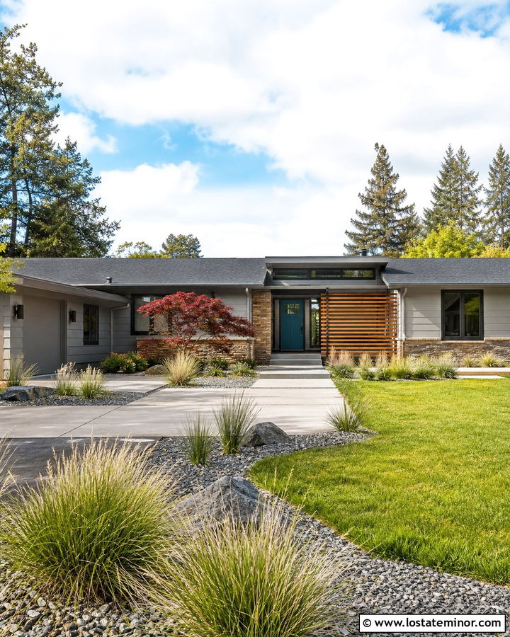 Light Grey Siding With A Teal Door - 30 Light Grey House Design With Siding Ideas