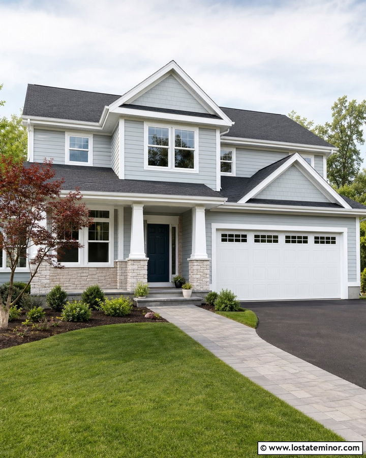 Light Grey Siding With A White Garage Door - 30 Light Grey House Design With Siding Ideas