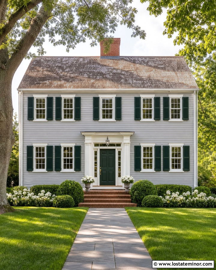 Light Grey Siding With Green Shutters - 30 Light Grey House Design With Siding Ideas