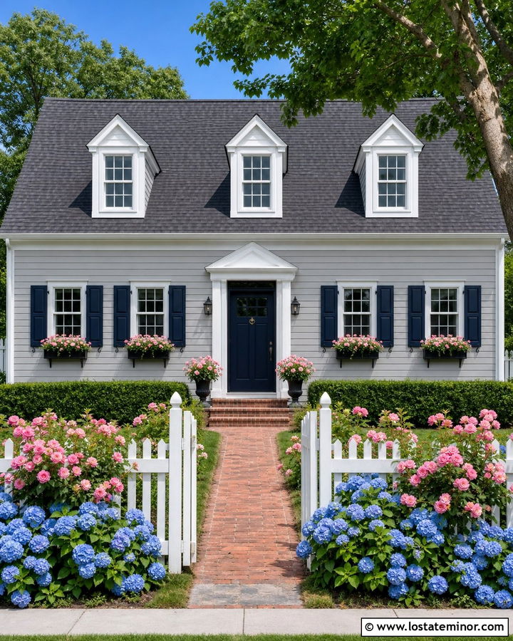 Light Grey Siding With Navy Shutters - 30 Light Grey House Design With Siding Ideas