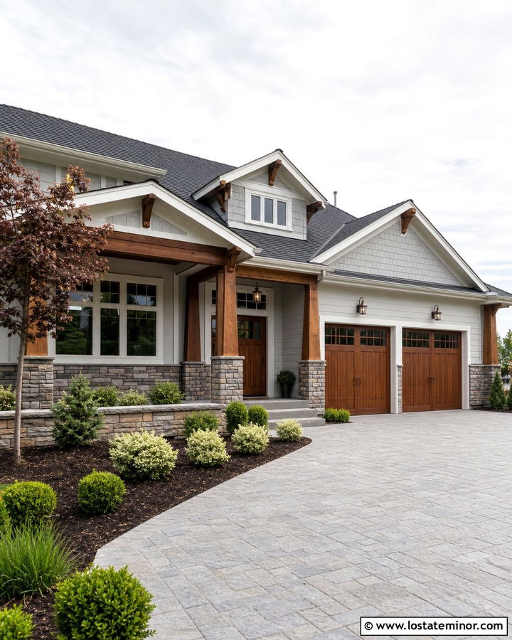 Light Grey Siding With Wood Garage Doors - 30 Light Grey House Design With Siding Ideas