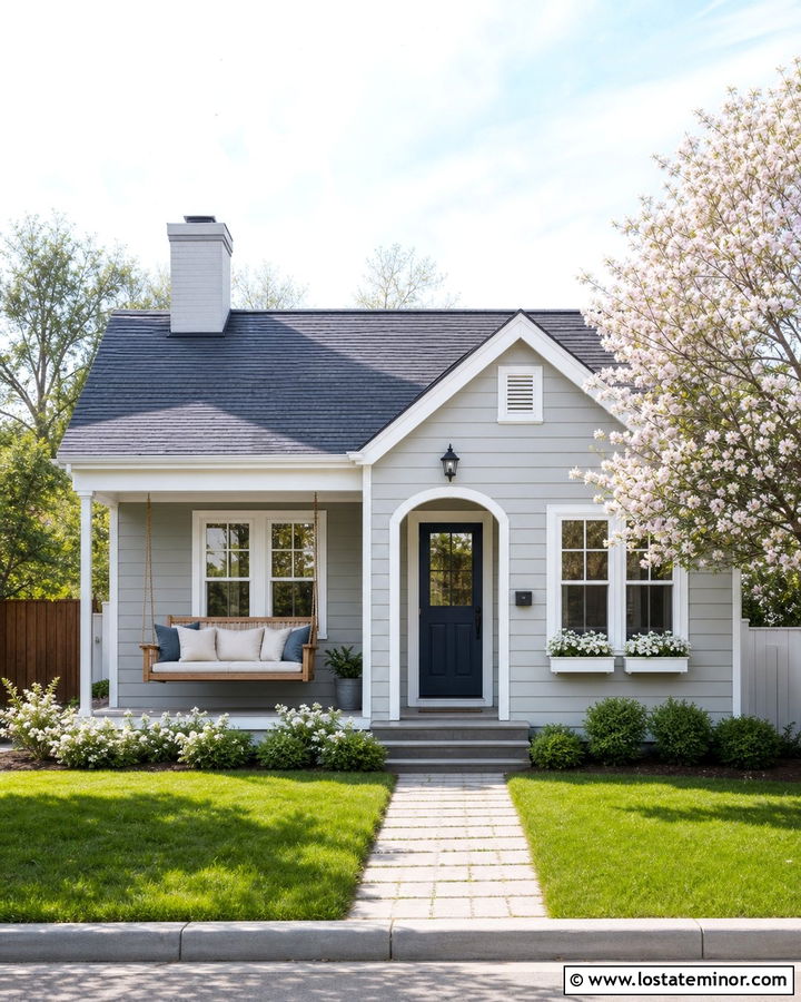Light Grey Small House With Compact Swing - 30 Light Grey House Design With Swing Ideas