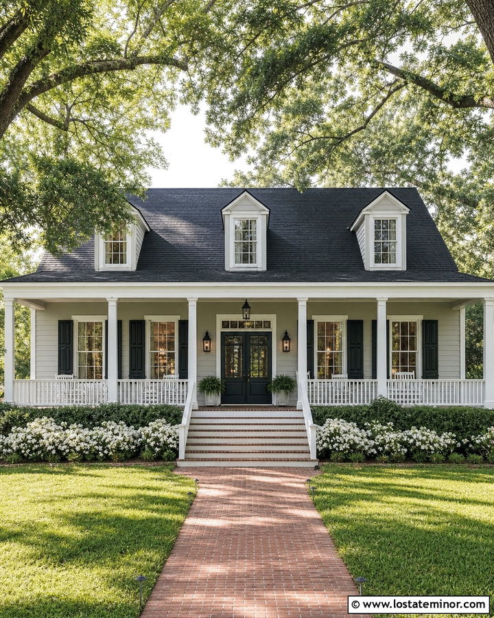Light Grey Southern House With Double Screen Doors - 30 Light Grey House Design With Screen Door Ideas