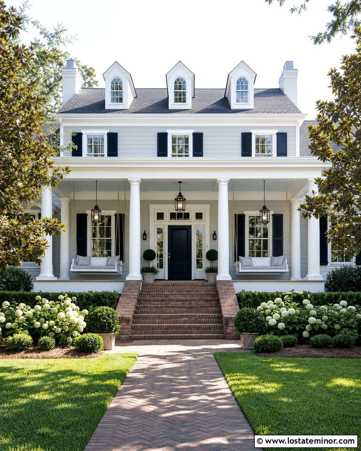Light Grey Southern House With Double Swings - 30 Light Grey House Design With Swing Ideas