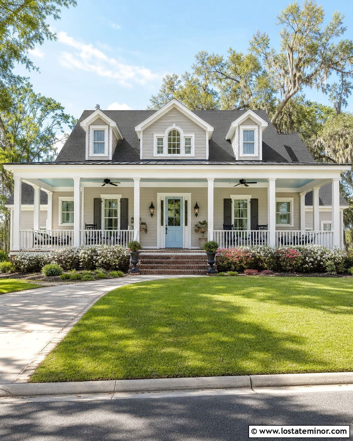 Light Grey Southern House With Pale Blue Dutch Door - 30 Light Grey House Design With Dutch Door Ideas