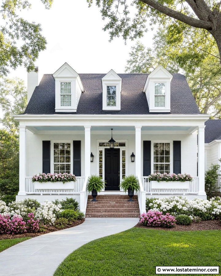 Light Grey Southern House With White Window Boxes - 30 Light Grey House Design With Window Boxes Ideas