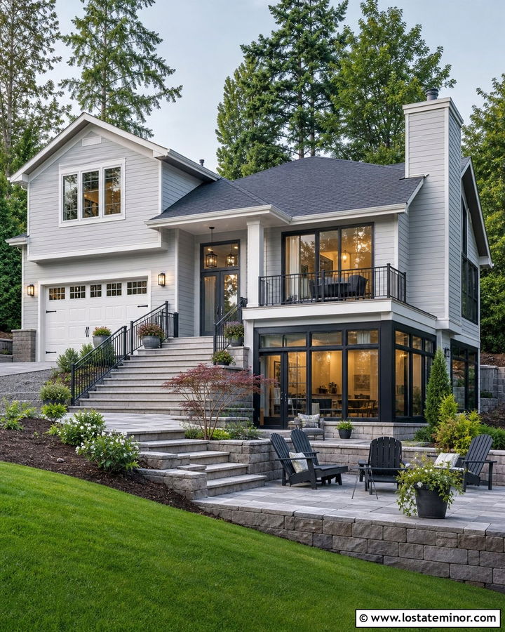 Light Grey Split Level House With Walkout Sunroom - 30 Light Grey House Design With Sunroom Ideas