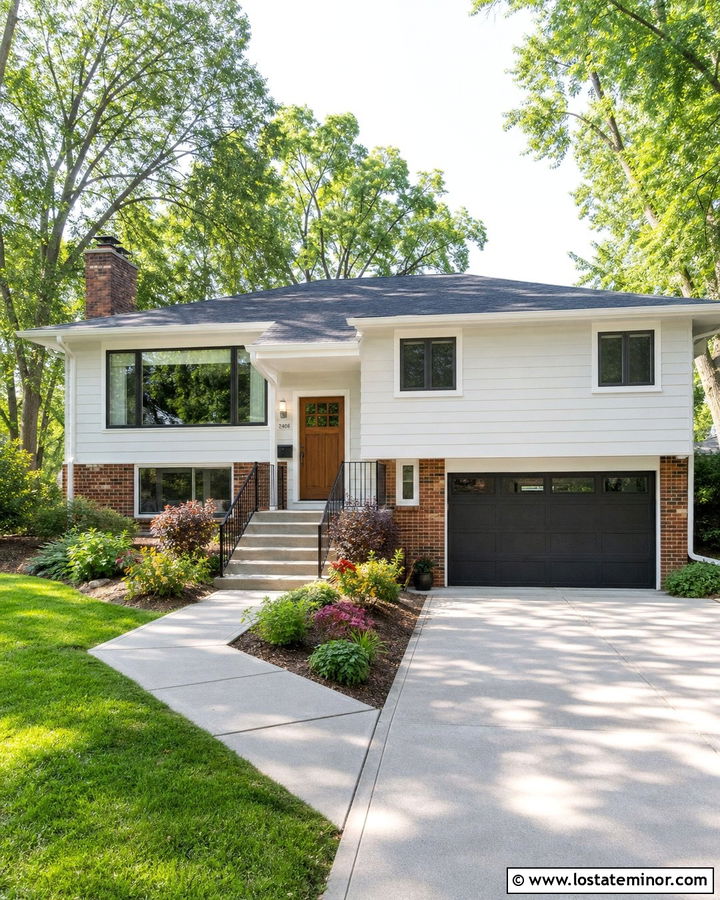 Light Grey Split Level With Mixed Red Brick - 30 Light Grey House Design With Brick Accents Ideas