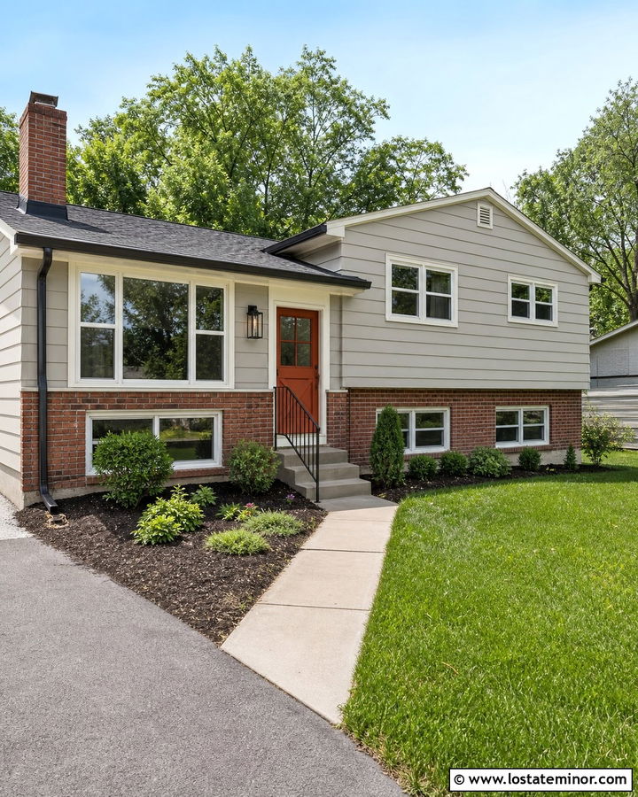 Light Grey Split Level With Orange Dutch Door - 30 Light Grey House Design With Dutch Door Ideas