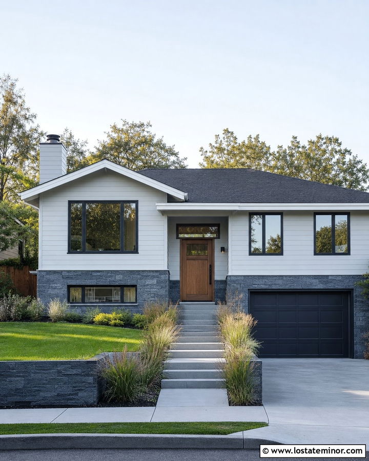 Light Grey Split Level With Slate Wainscoting - 30 Light Grey House Design With Wainscoting Ideas