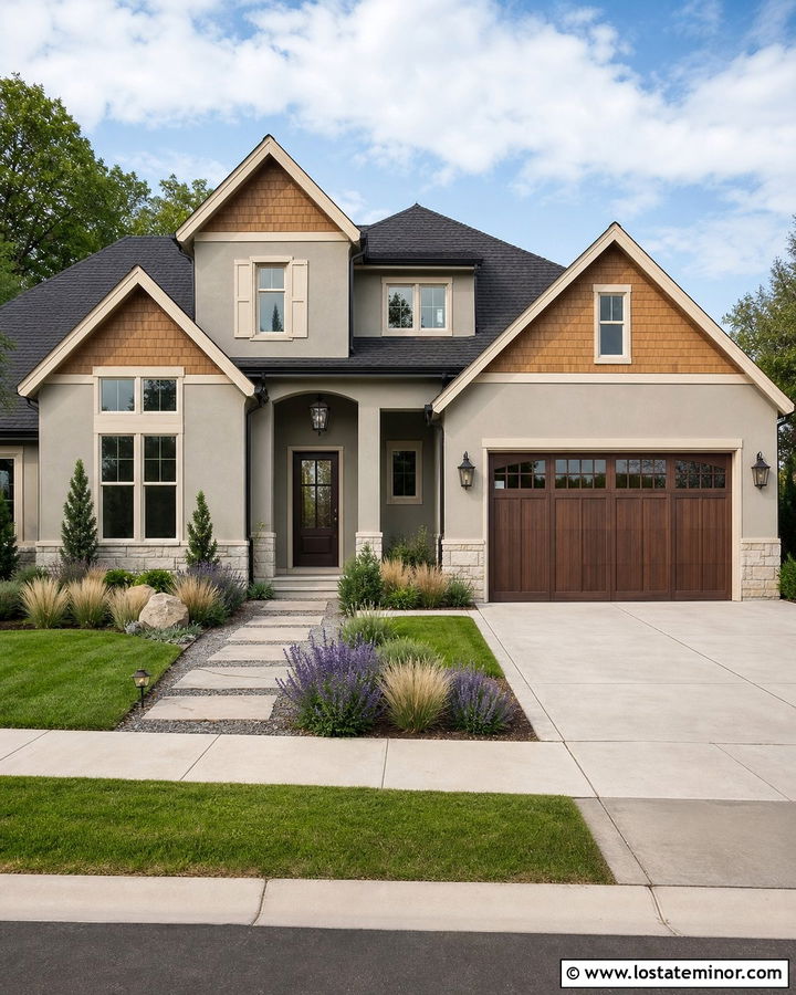 Light Grey Stucco House With Cedar Shake - 30 Light Grey House Design With Cedar Shake Ideas