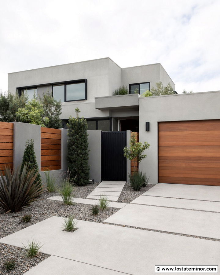Light Grey Stucco House With Concrete Fence - 30 Light Grey House Design With Fence Ideas