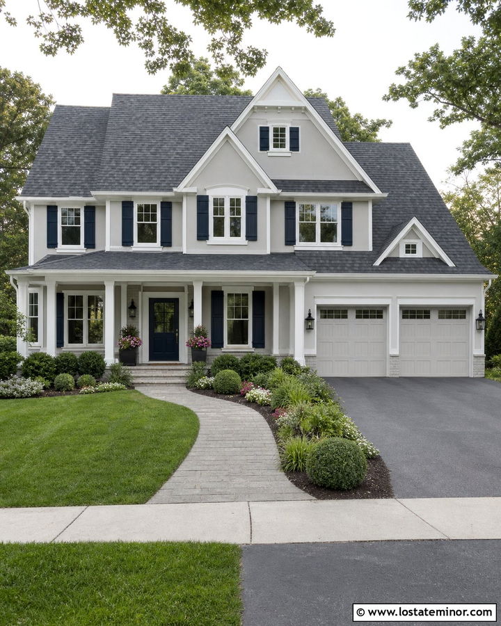 Light Grey Suburban House With Silver Grey Shingles - 30 Light Grey House Design With Shingles Ideas